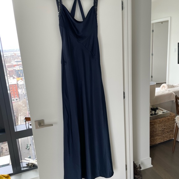 BCBG MAX AZRIA dark blue beaded evening gown. - Picture 4 of 7